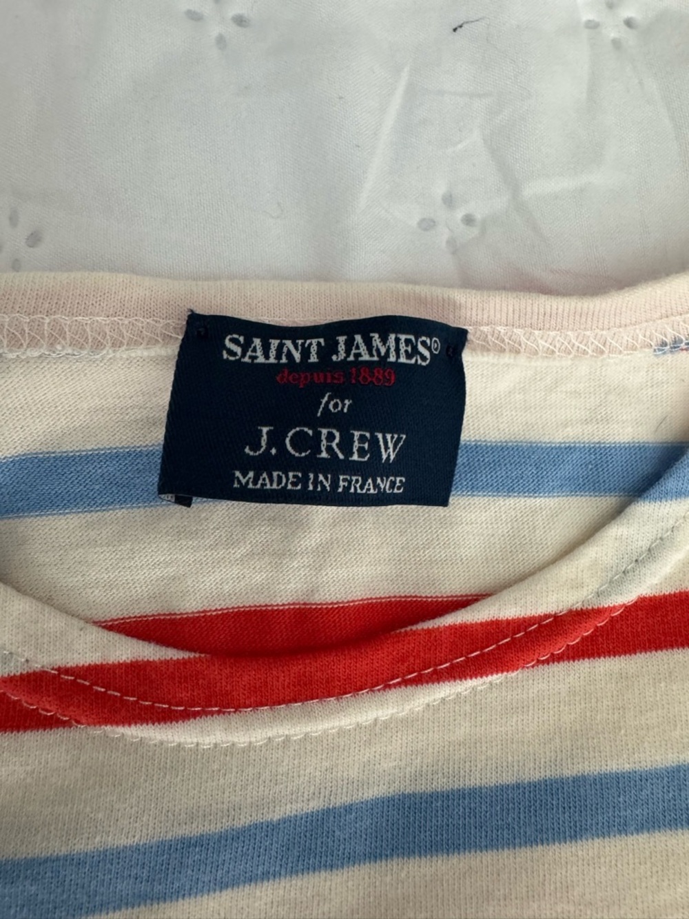Saint James for Jcrew Kids Long-Sleeve Striped Tee in Cream, Red & Light Blue - Picture 3 of 4